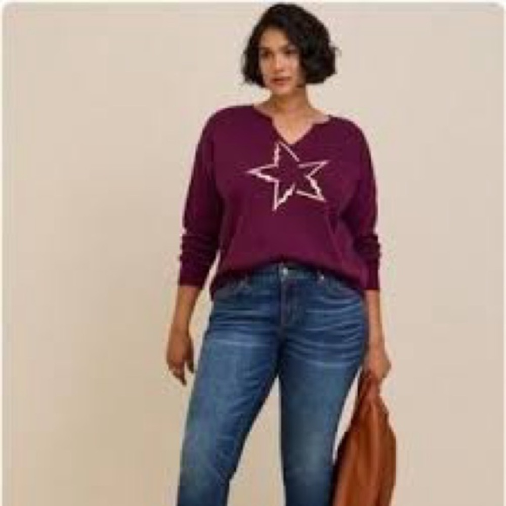 Torrid Sweatshirt Plus Size 1X Purple Gold Star Graphic Cropped Pullover Casual